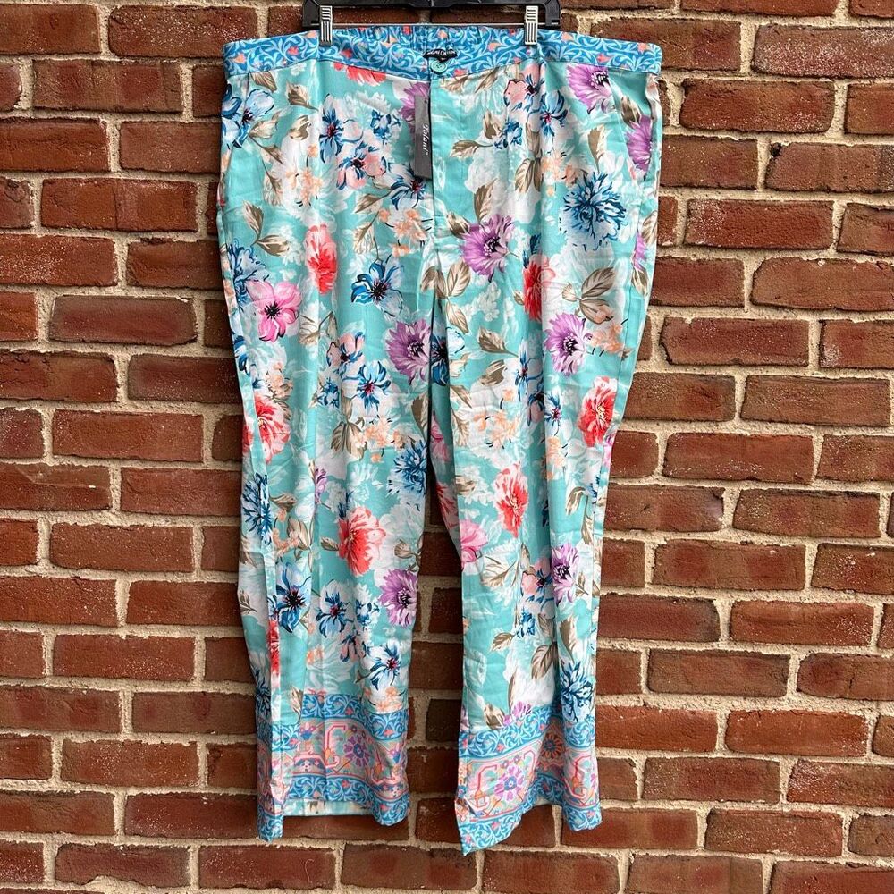 Tolani $198 Floral Print Straight Leg Pants Elastic Waist Pockets Women’s 3X NEW - Picture 3 of 13